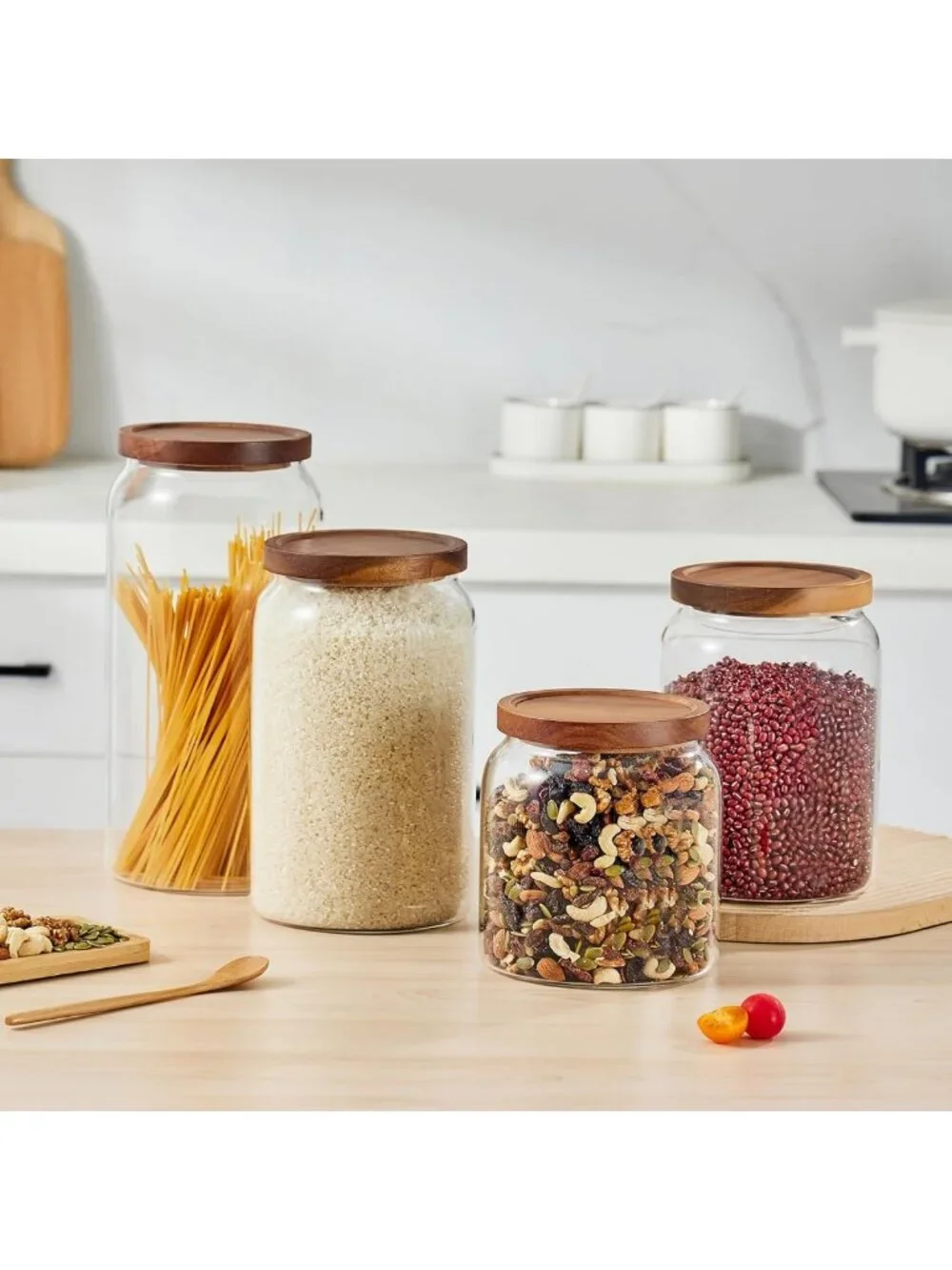 Large Glass Candy Jars with Wooden Lids - 1 Gallon Airtight Storage Canisters, 2